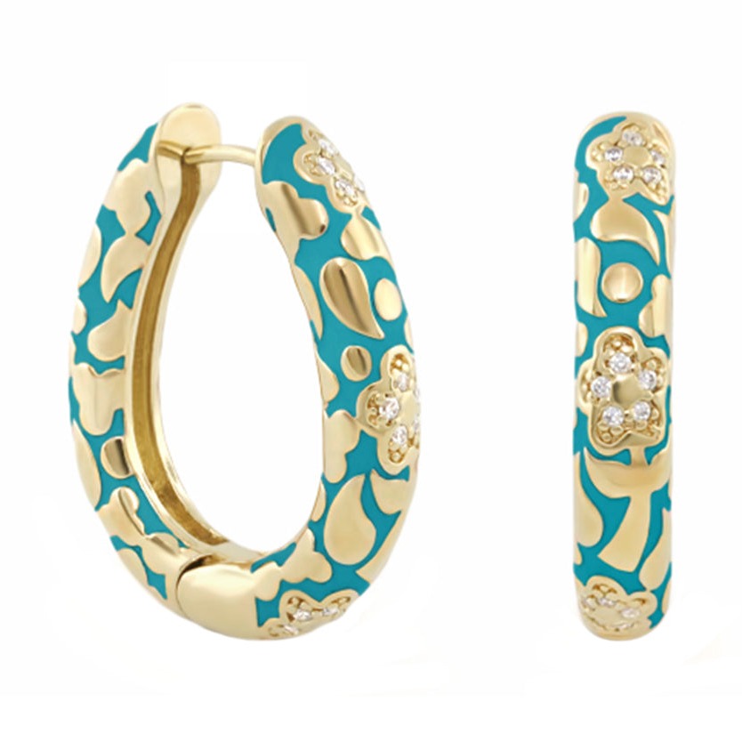 Earrings Flowers by Orly Pavé Flower Oval Hoop with turquoise enamel and goldtone petals on Tampa Home & Garden Store