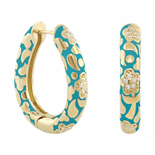 Earrings Flowers by Orly Pavé Flower Oval Hoop with turquoise enamel and goldtone petals on Tampa Home & Garden Store