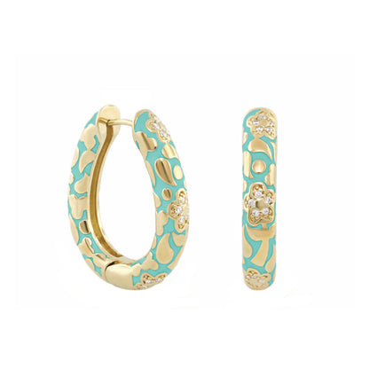 Flowers by Orly Pavé Flower Oval Hoop earrings in turquoise enamel with gold pavé accents on Tampa Home & Garden Store