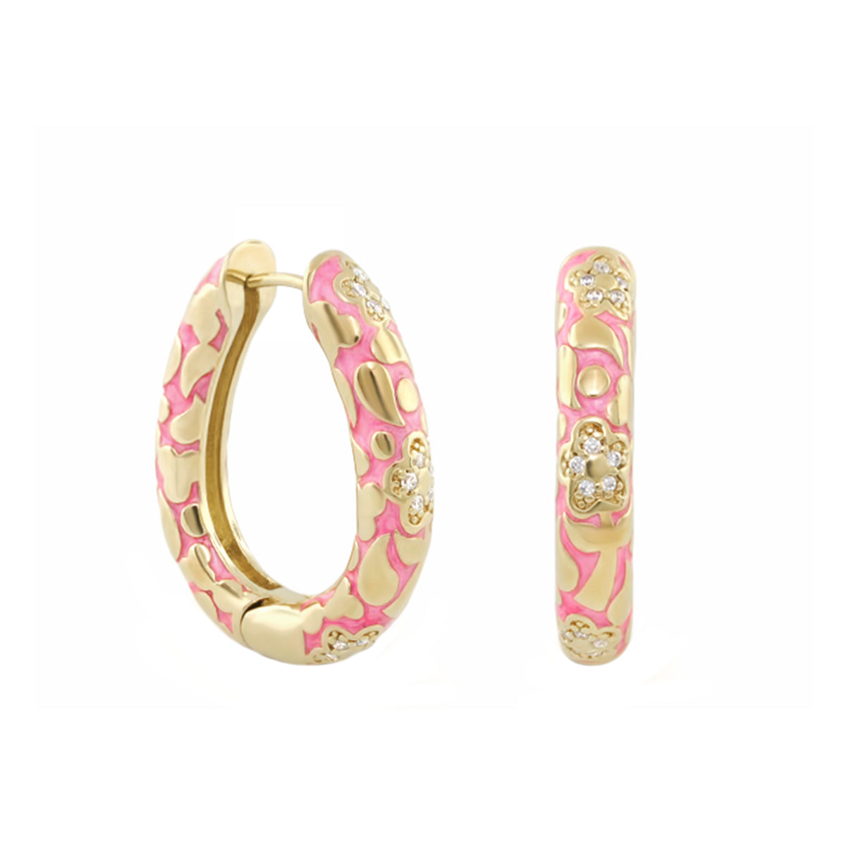 Pavé Flower Oval Hoop earrings in pink and gold with crystal accents by Lauren G Adams on Tampa Home & Garden Store
