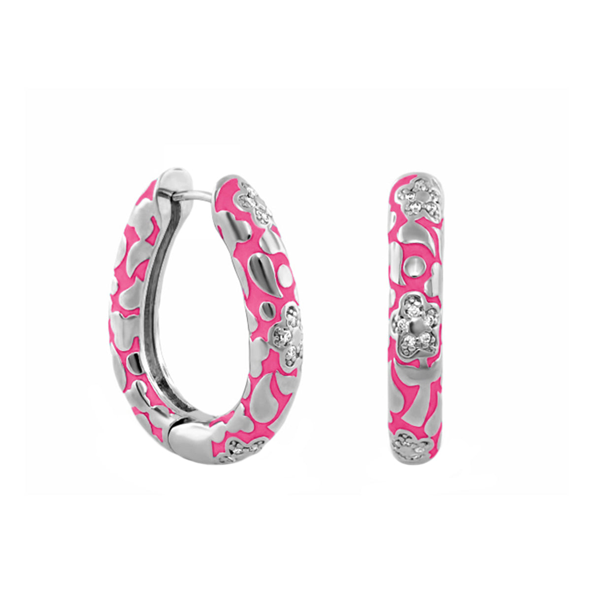 Flowers by Orly Pavé Flower Oval Hoop earrings pink enamel silver pavé by Lauren G Adams on Tampa Home & Garden Store
