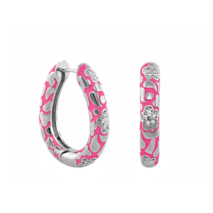 Flowers by Orly Pavé Flower Oval Hoop earrings pink enamel silver pavé by Lauren G Adams on Tampa Home & Garden Store