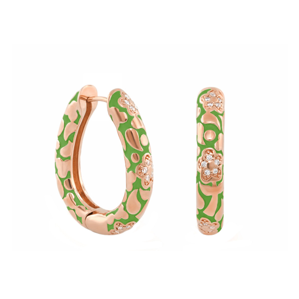 Pavé Flower Oval Hoop Earrings by Lauren G Adams in rose gold with enamel accents (2pc) on Tampa Home & Garden Store