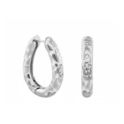 Pavé Flower Oval Hoop earrings in silver by Lauren G Adams with floral pavé accents on Tampa Home & Garden Store