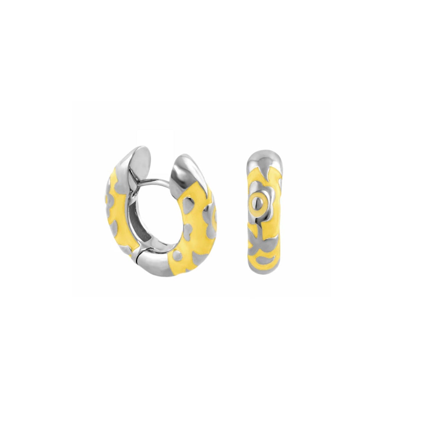 Flowers by Orly Contrast Flower Huggie earrings (2) in silver with yellow enamel, Lauren G Adams on Tampa Home & Garden Store