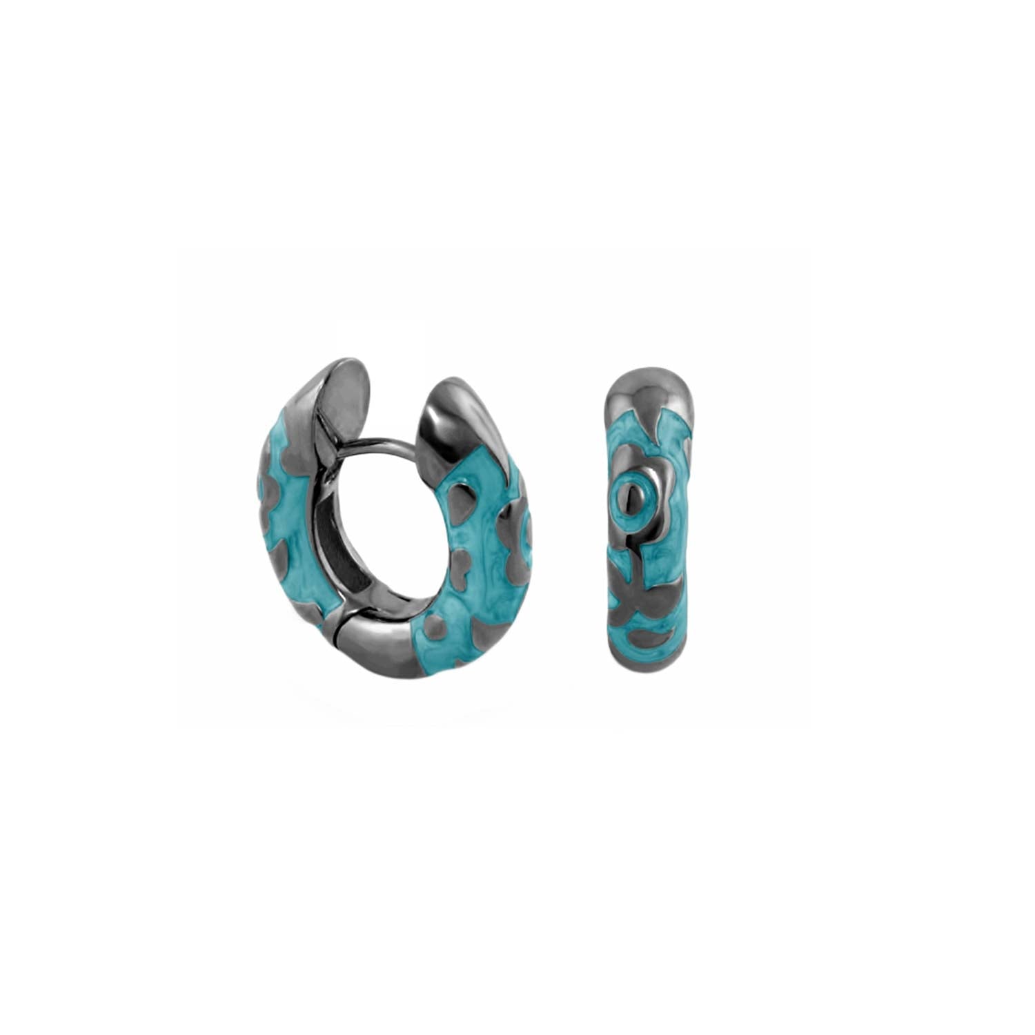 Flowers by Orly Contrast Flower Huggie earrings turquoise and hammered silver pair Lauren G Adams on Tampa Home & Garden Store