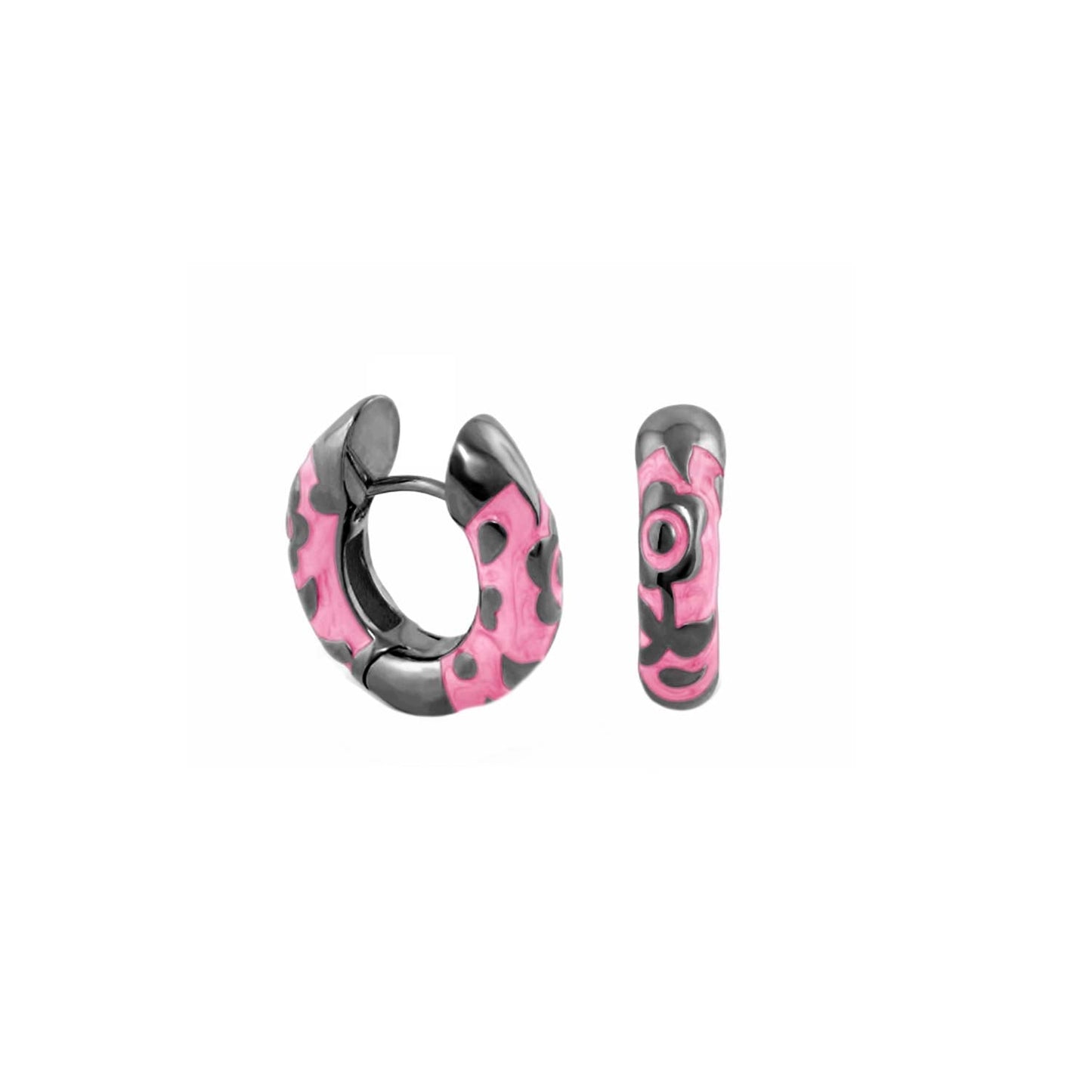 Flowers by Orly Contrast Flower Huggie earrings, pink and gunmetal camo, pair, Lauren G Adams on Tampa Home & Garden Store
