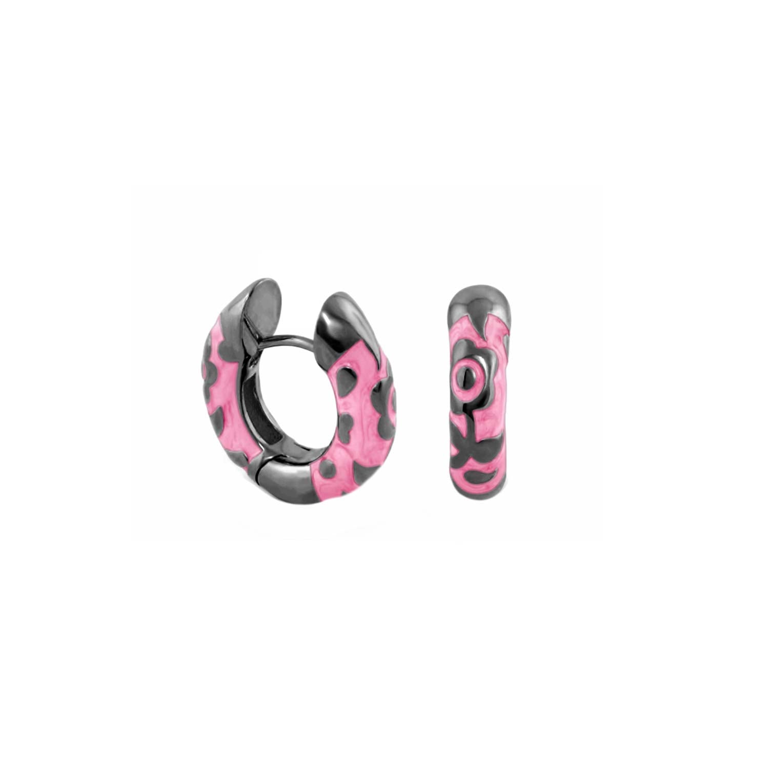 Flowers by Orly Contrast Flower Huggie earrings, pink and gunmetal camo, pair, Lauren G Adams on Tampa Home & Garden Store