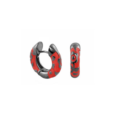 Flowers by Orly contrast flower huggie earrings set in red and gray pattern hoop and tube stud on Tampa Home & Garden Store