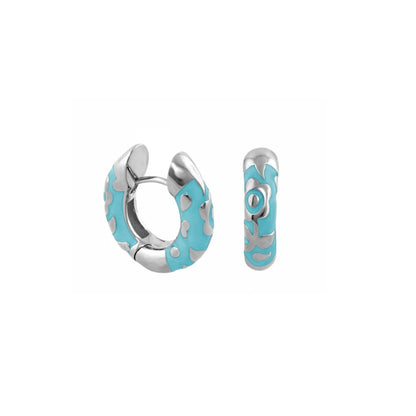 Flowers by Orly Contrast Flower Huggie earrings turquoise enamel with silver floral motif, 2 pcs on Tampa Home & Garden Store