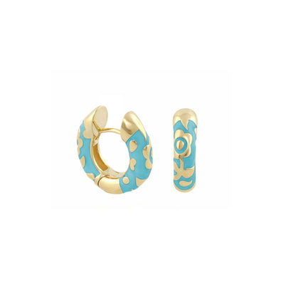 Flowers by Orly contrast flower huggie earrings in turquoise enamel with gold accents on Tampa Home & Garden Store