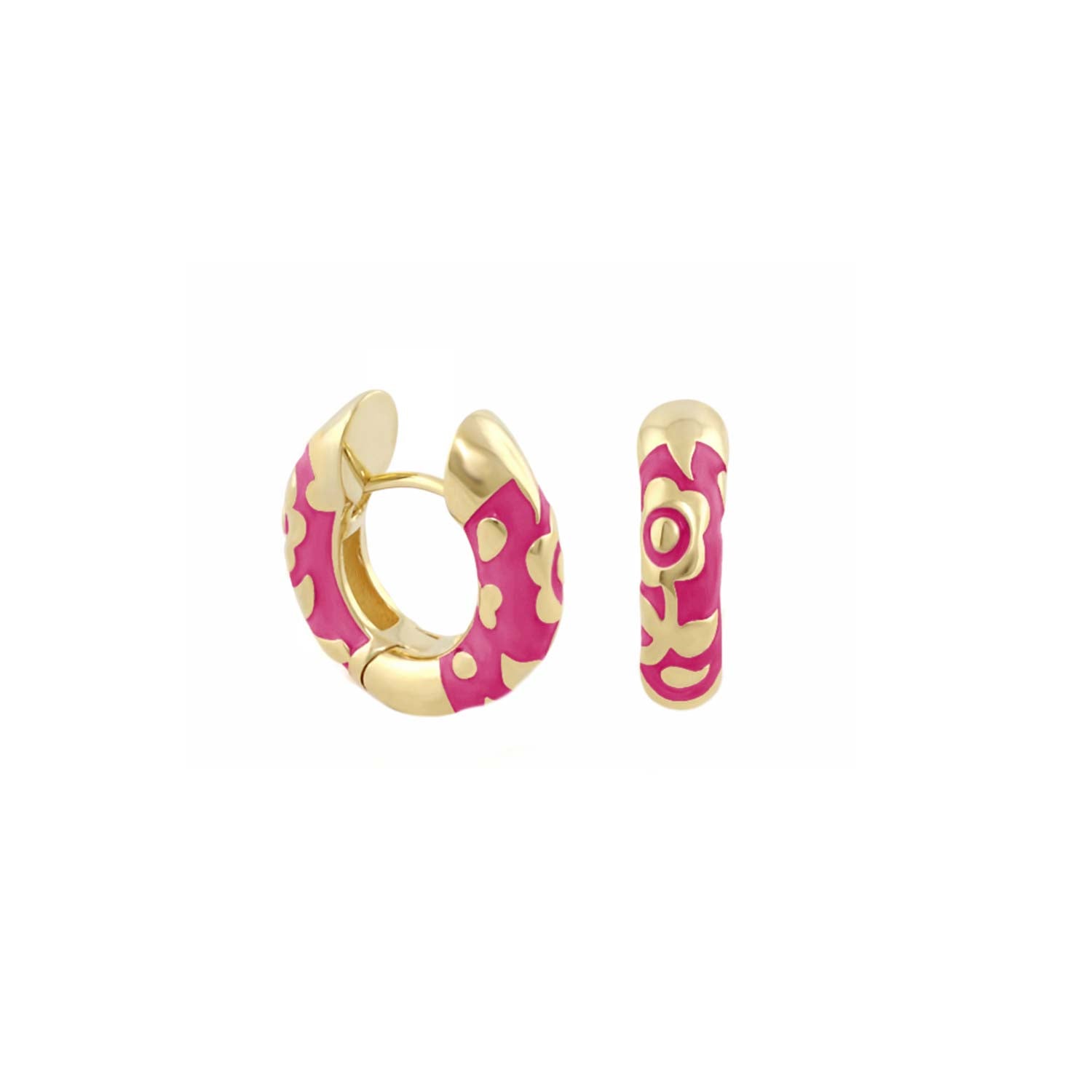 Orly Contrast Flower Huggie earrings pink enamel floral motif gold-tone 2-piece Tampa Store on Tampa Home & Garden Store