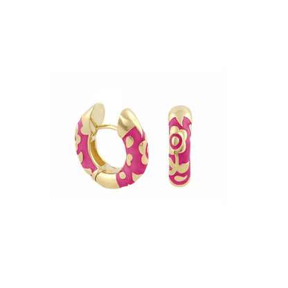 Orly Contrast Flower Huggie earrings pink enamel floral motif gold-tone 2-piece Tampa Store on Tampa Home & Garden Store