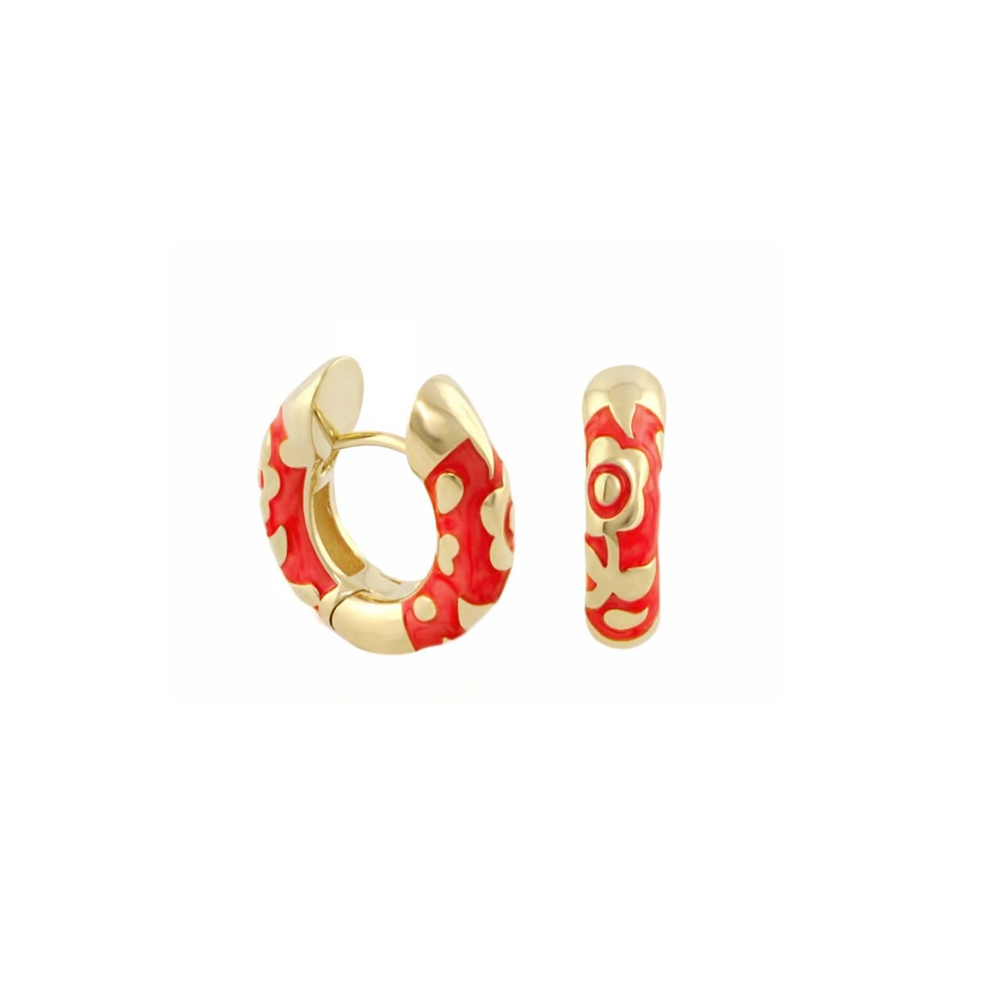 Lauren G Adams earrings: gold-tone hoop and red enamel floral huggie pair on Tampa Home & Garden Store