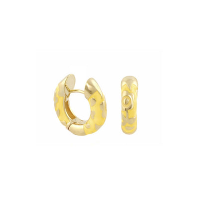 Flowers by Orly Earrings — Contrast Flower Huggie gold-tone hoops with yellow camo pattern by Lauren G Adams on Tampa Home & Garden Store