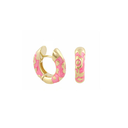 Flowers by Orly Contrast Flower Huggie earrings in pink and gold enamel by Lauren G Adams on Tampa Home & Garden Store