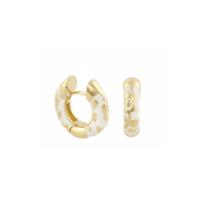 Earrings Flowers by Orly Contrast Flower Huggie, two-tone gold & white enamel hoops on Tampa Home & Garden Store