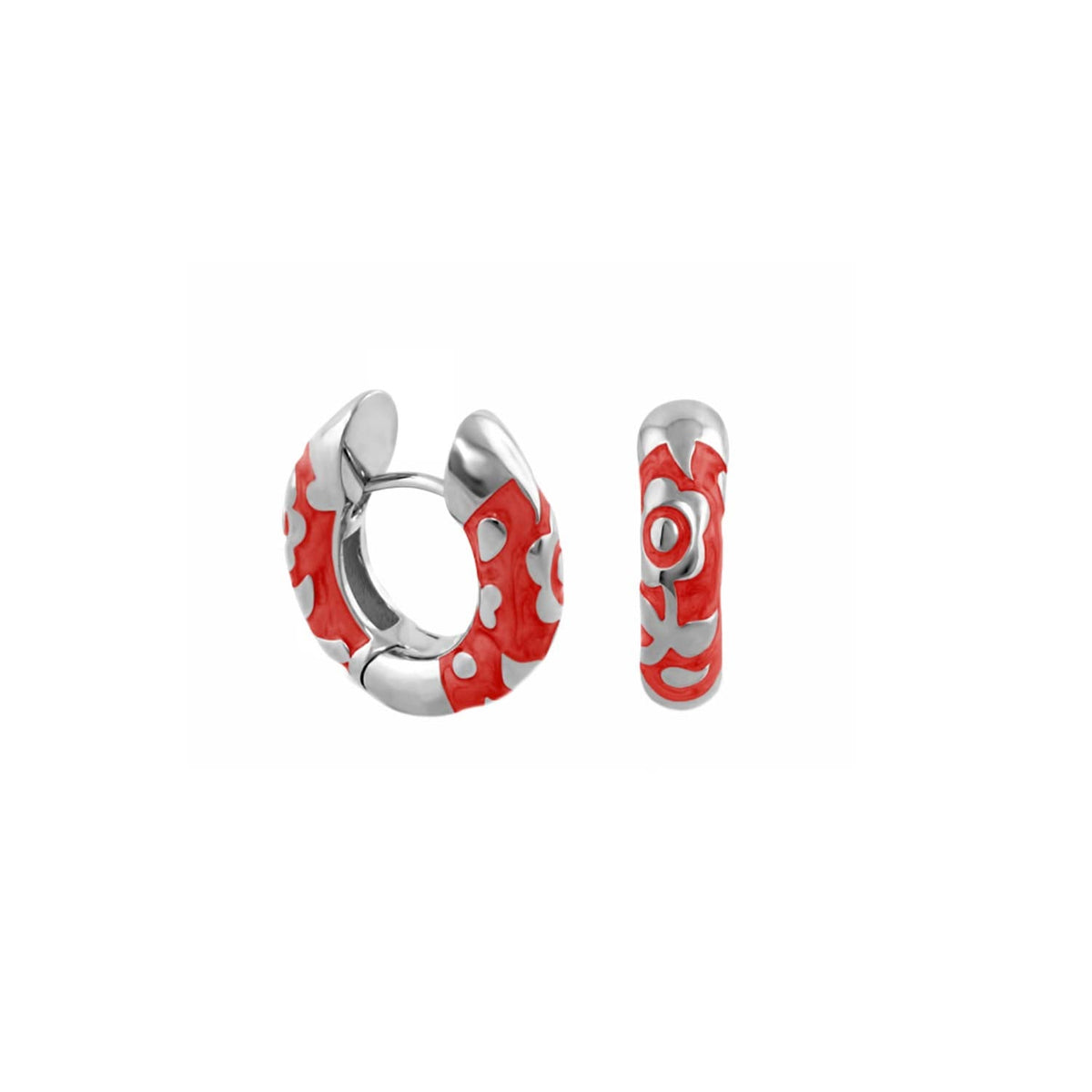 Flowers by Orly Contrast Flower Huggie earrings in red enamel and silver, Lauren G Adams on Tampa Home & Garden Store