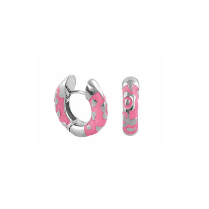 Flowers by Orly Contrast Flower Huggie earrings two-piece set in pink enamel with silver accents on Tampa Home & Garden Store