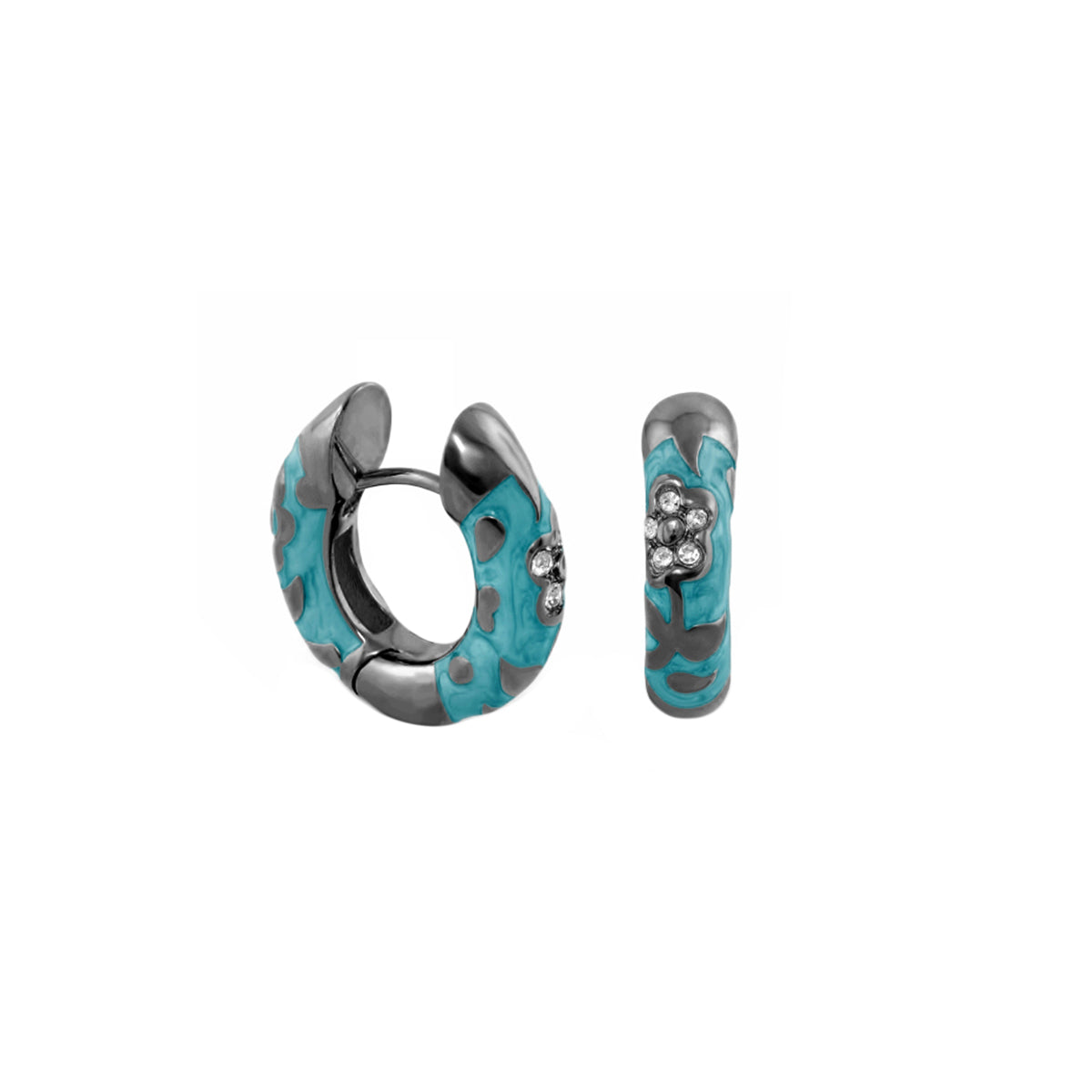 Pavé Flower Huggie earrings pair in turquoise enamel with crystal accents by Lauren G Adams on Tampa Home & Garden Store