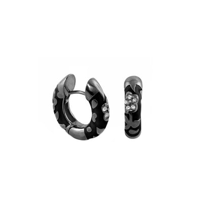 Orly Pavé Flower Huggie earrings, black enamel hoop with pavé diamonds, Lauren G Adams on Tampa Home & Garden Store