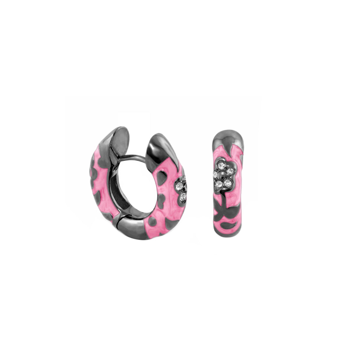 Flowers by Orly Pavé Flower Huggie earrings in pink enamel with crystals by Lauren G Adams on Tampa Home & Garden Store