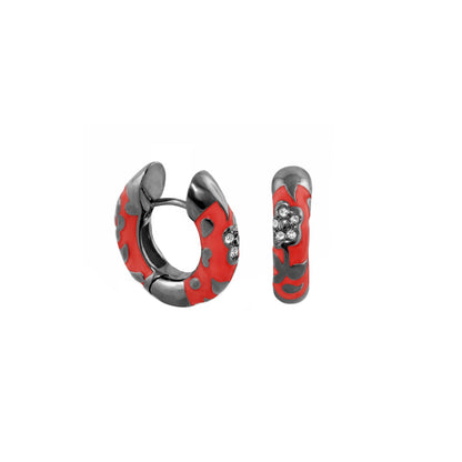Pavé Flower Huggie earrings in red enamel with silver-tone metal and crystals by Lauren G Adams on Tampa Home & Garden Store
