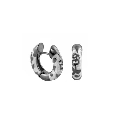 Pavé Flower Huggie earrings pair in silver-tone with crystal floral accents Lauren G Adams on Tampa Home & Garden Store