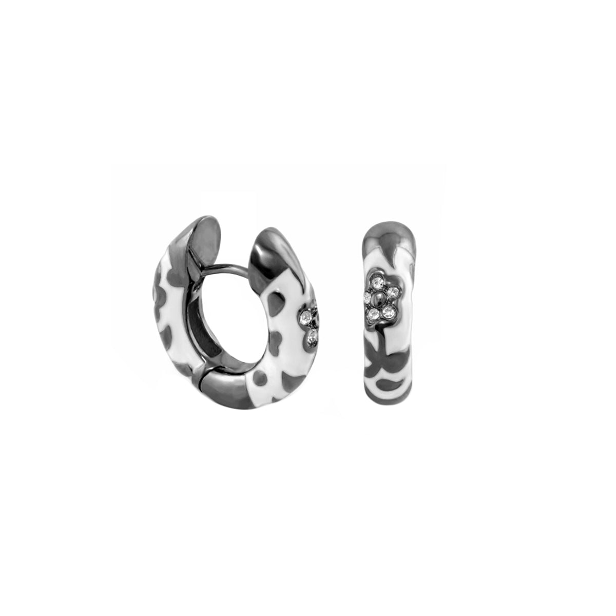 Orly pavé flower huggie earrings, Lauren G Adams silver-tone hoops with crystal accents on Tampa Home & Garden Store