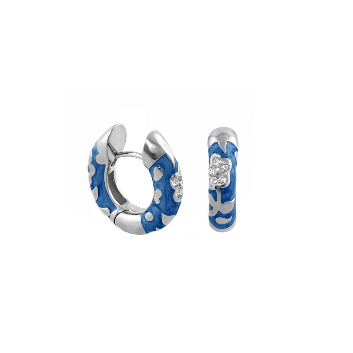 Pavé Flower Huggie earrings in blue enamel with crystal flowers by Lauren G Adams (2 pcs) on Tampa Home & Garden Store