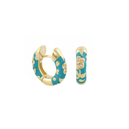 Pavé Flower Huggie earrings teal enamel gold-tone trim crystal pavé by Lauren G Adams on Tampa Home & Garden Store