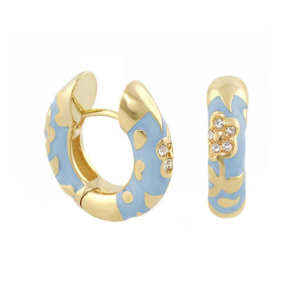 Pavé Flower Huggie earrings, blue enamel with gold-tone finish and crystal accents, Lauren G Adams on Tampa Home & Garden Store