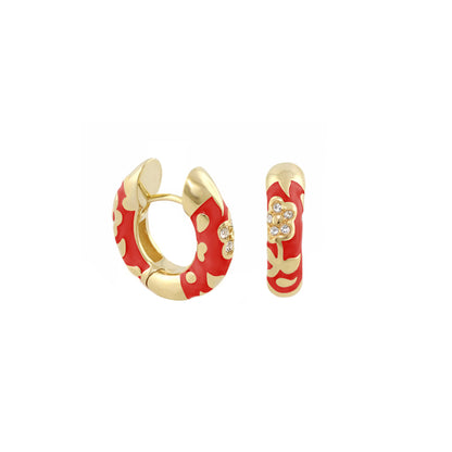 Flowers by Orly Pavé Flower Huggie earrings in red enamel with gold tone; 2 pcs on Tampa Home & Garden Store