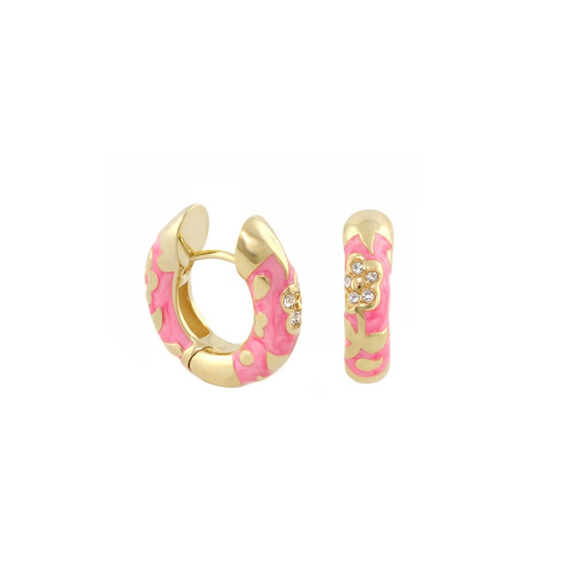Flowers by Orly Pavé Flower Huggie earrings in pink enamel with crystal accents, gold-tone by Lauren G Adams on Tampa Home & Garden Store