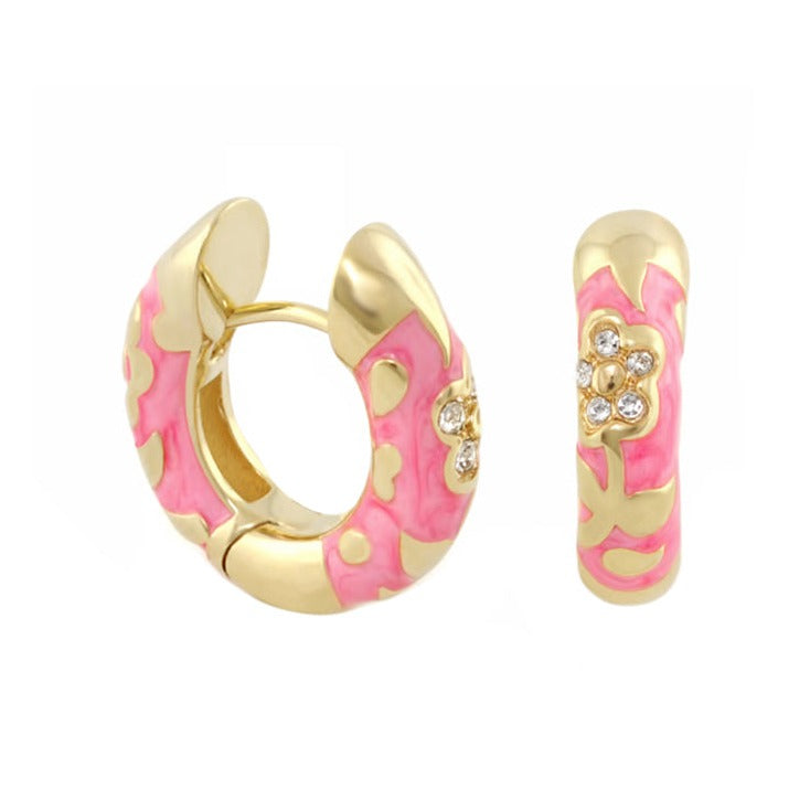 Flowers by Orly Earrings pair gold-tone hoops pink enamel floral crystals by Lauren G Adams on Tampa Home & Garden Store