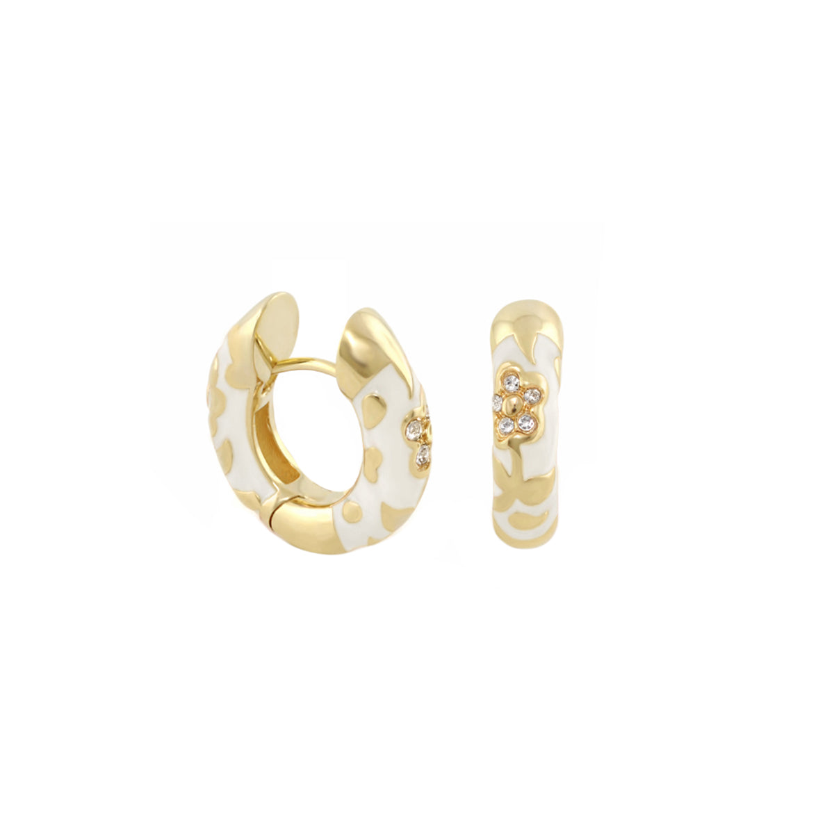 Flowers by Orly Pavé Flower Huggie earrings, gold-tone enamel and crystal pavé, pair on Tampa Home & Garden Store