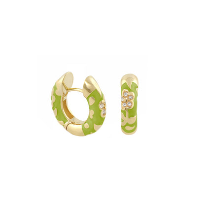 Earrings Flowers by Orly Pavé Flower Huggie lime-green enamel with crystals, Lauren G Adams on Tampa Home & Garden Store
