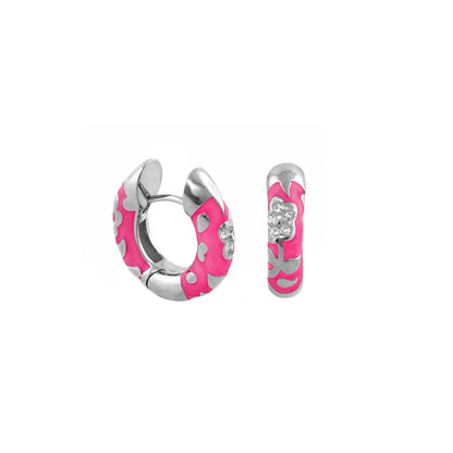 Pavé Flower Huggie earrings in pink enamel with silver-tone setting by Lauren G Adams, Flowers by Orly on Tampa Home & Garden Store