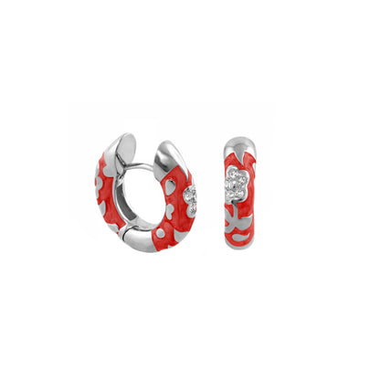 Flowers by Orly Pavé Flower Huggie earrings, red enamel with pavé crystals on silver-tone on Tampa Home & Garden Store
