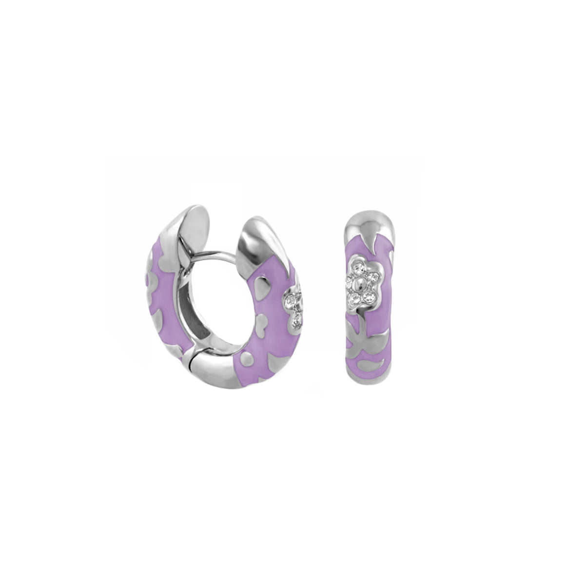 Pavé Flower Huggie earrings in lavender enamel with silver-tone setting and crystal blossoms by Lauren G Adams on Tampa Home & Garden Store