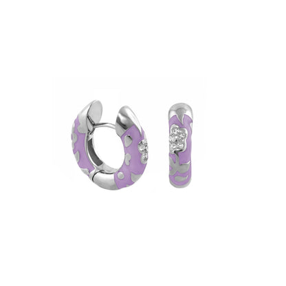 Pavé Flower Huggie earrings in lavender enamel with silver-tone setting and crystal blossoms by Lauren G Adams on Tampa Home & Garden Store