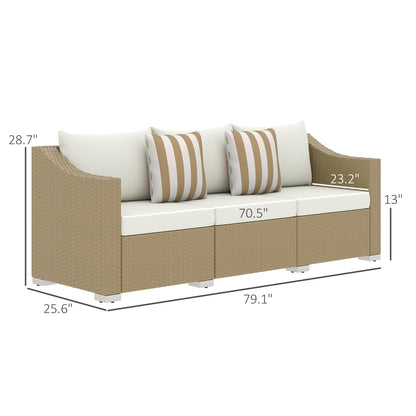 Outdoor rattan sofa set with beige cushions and striped pillows HouseOfZazla on Tampa Home & Garden Store