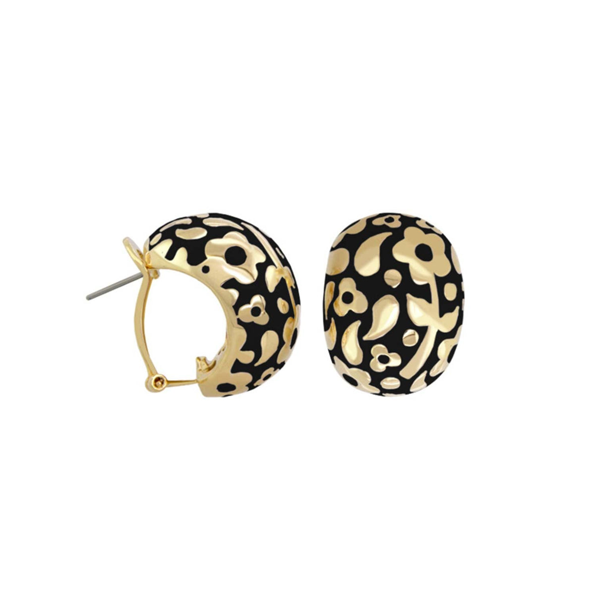 Flowers by Orly Dome Earrings gold-tone hoop pair with black enamel floral pattern by Lauren G Adams on Tampa Home & Garden Store