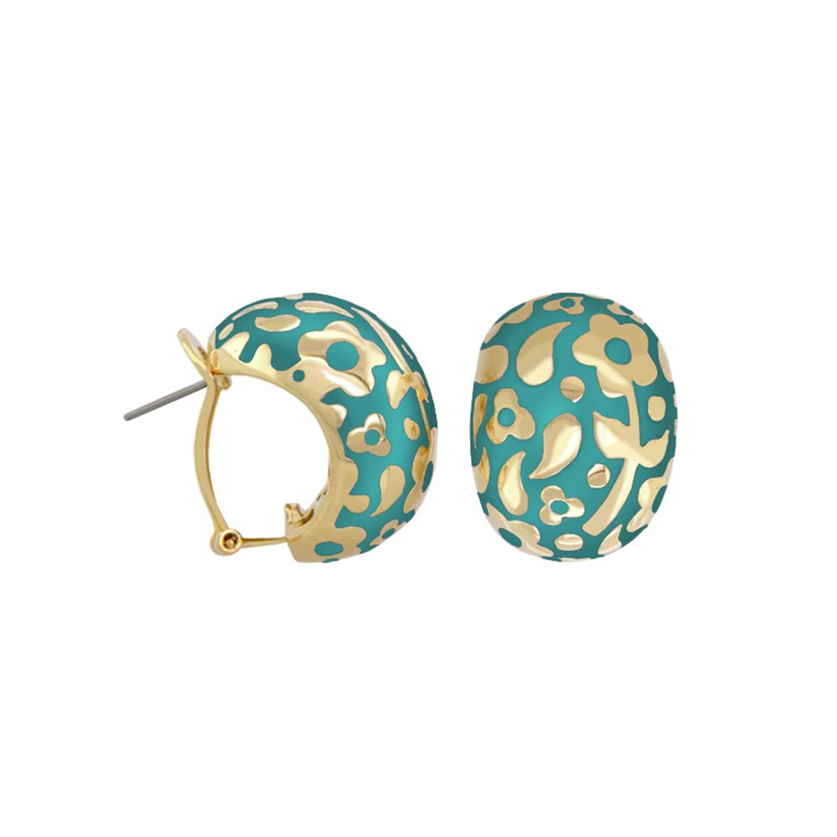 Flowers by Orly Dome Earrings teal enamel with gold-tone floral pattern Lauren G Adams on Tampa Home & Garden Store
