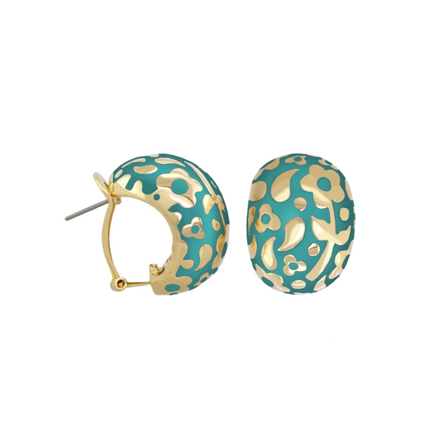 Flowers by Orly Dome Earrings teal enamel with gold-tone floral pattern Lauren G Adams on Tampa Home & Garden Store