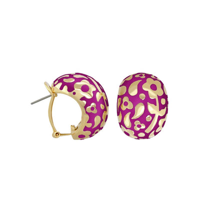 Flowers by Orly Dome Earrings purple enamel with gold floral pattern, gold-tone domed studs on Tampa Home & Garden Store
