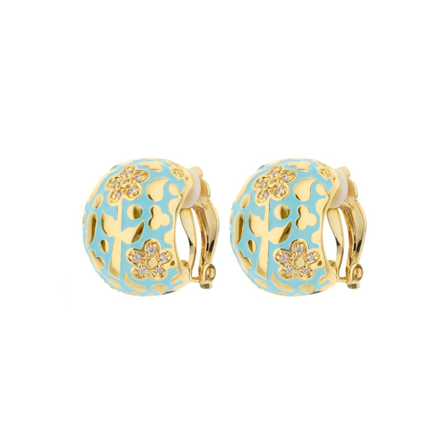 Flowers by Orly Dome Earrings turquoise and gold floral with crystals, Lauren G Adams on Tampa Home & Garden Store