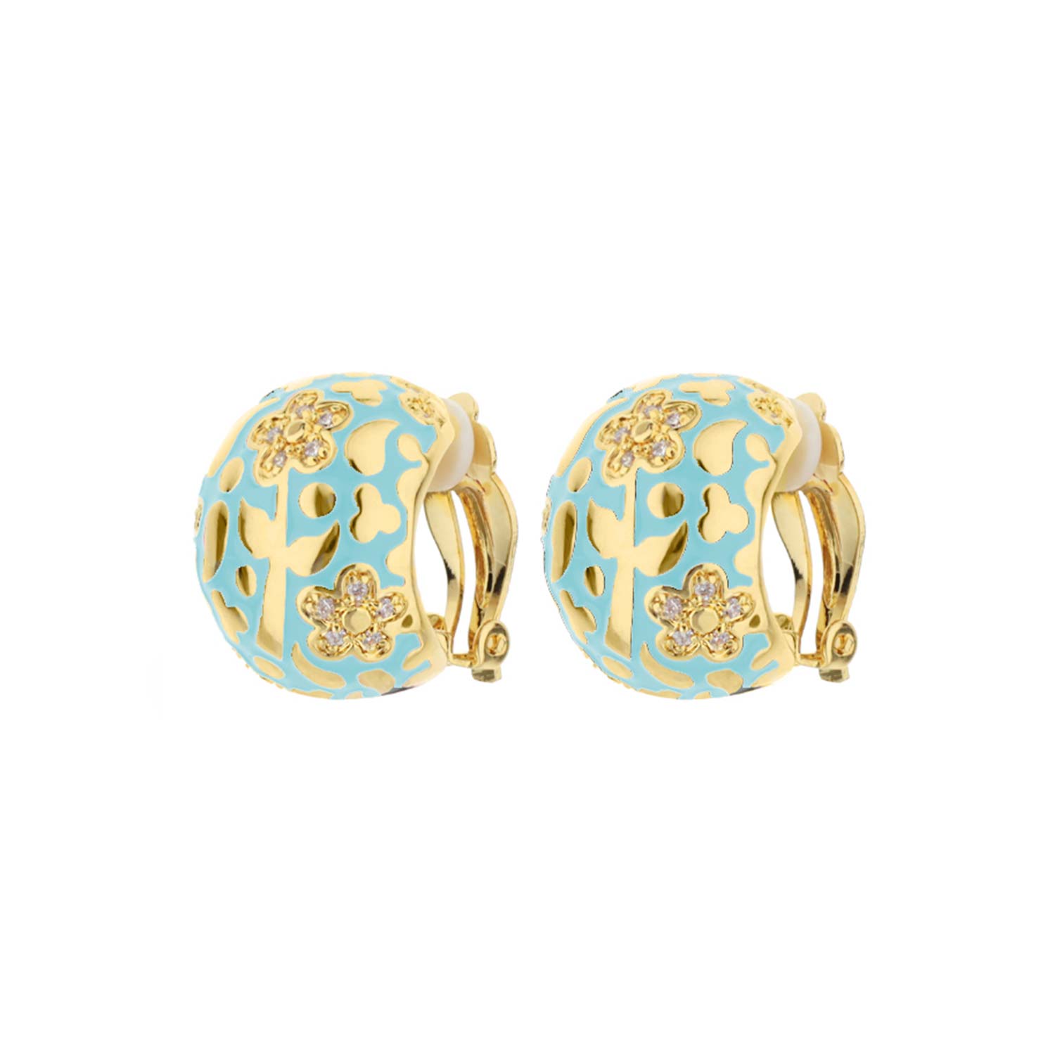 Flowers by Orly Dome Earrings turquoise and gold floral with crystals, Lauren G Adams on Tampa Home & Garden Store