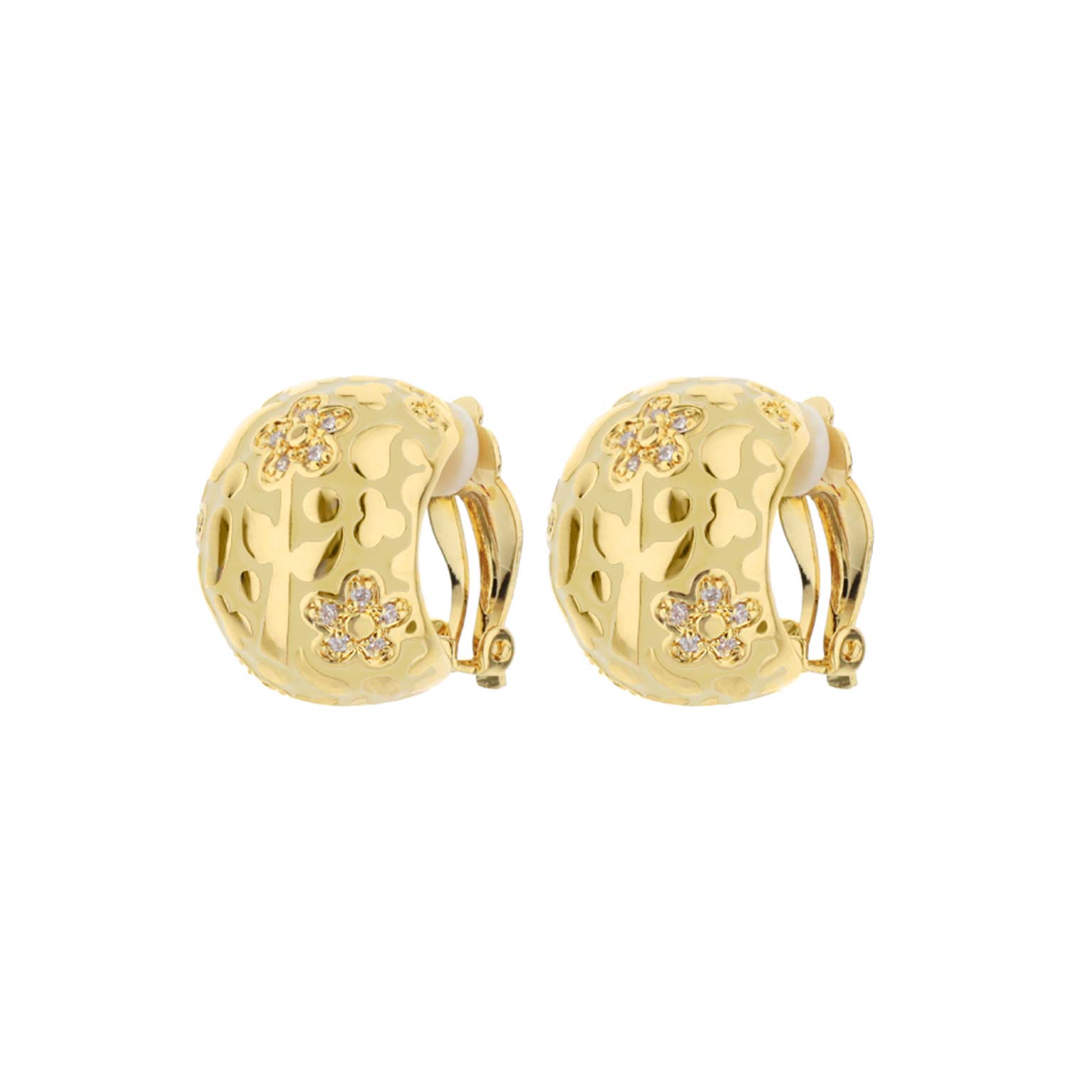 Flowers by Orly Dome earrings gold-tone with floral cutouts and crystals by Lauren G Adams on Tampa Home & Garden Store