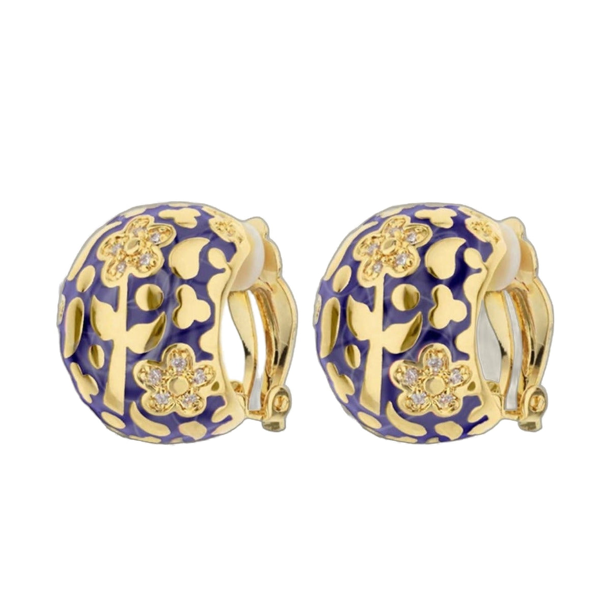 Flowers by Orly Dome Earrings purple enamel with gold-tone filigree crystal accents pair on Tampa Home & Garden Store
